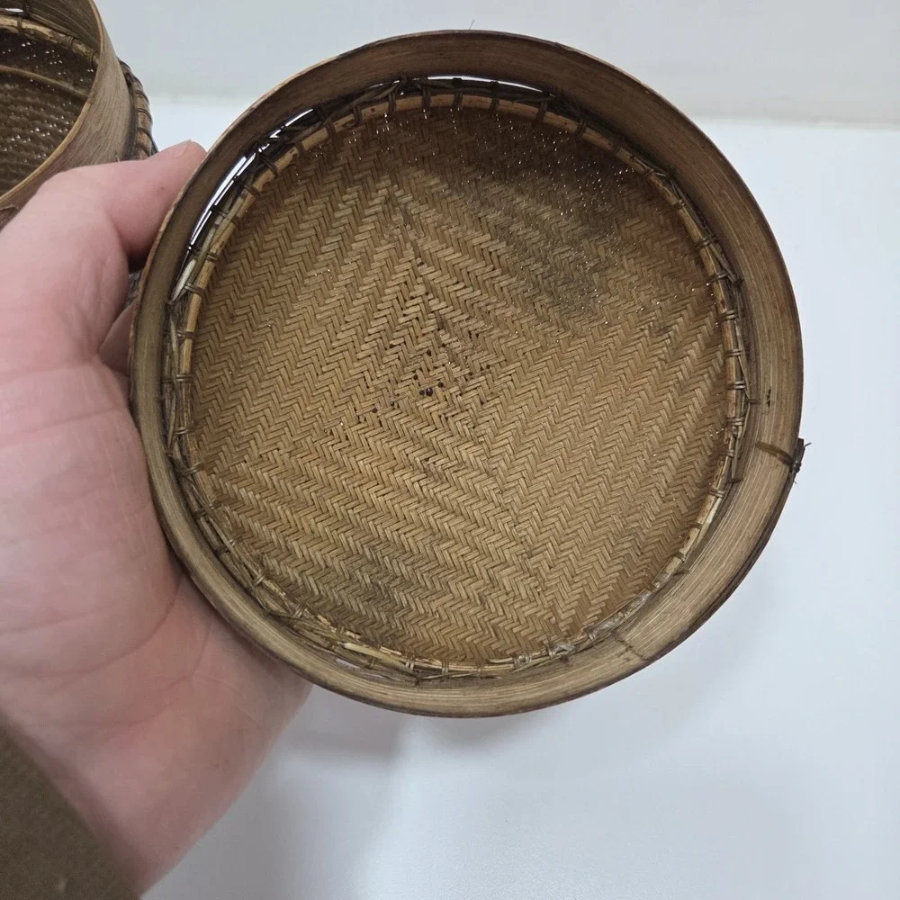 CHINESE ASIAN RICE BASKET Woven‎ Dark Wicker Bamboo Unique Design